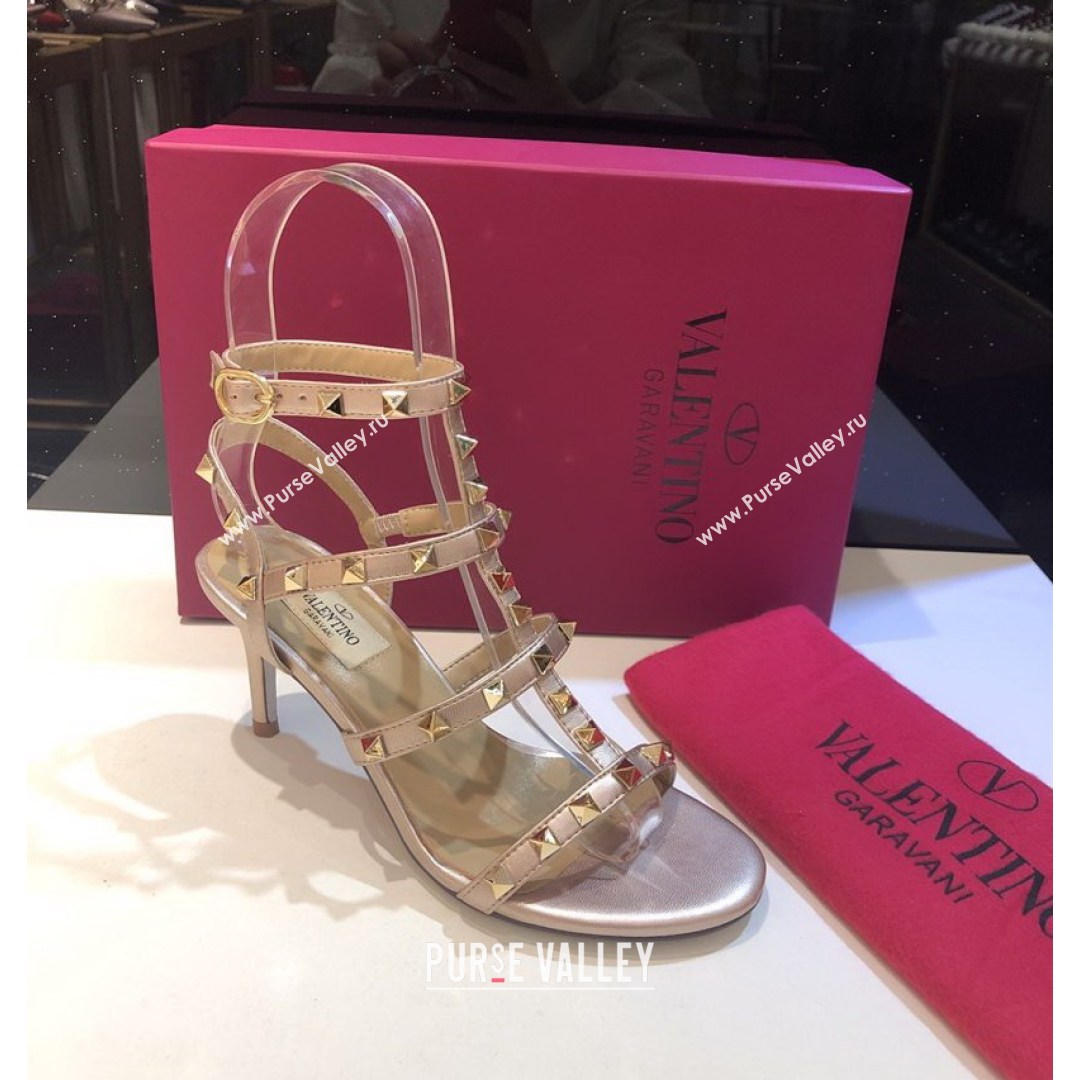 Valentino Rockstud Calfskin Ankle Strap Sandals 6.5cm Gold 2021 16 (XL-21082065)