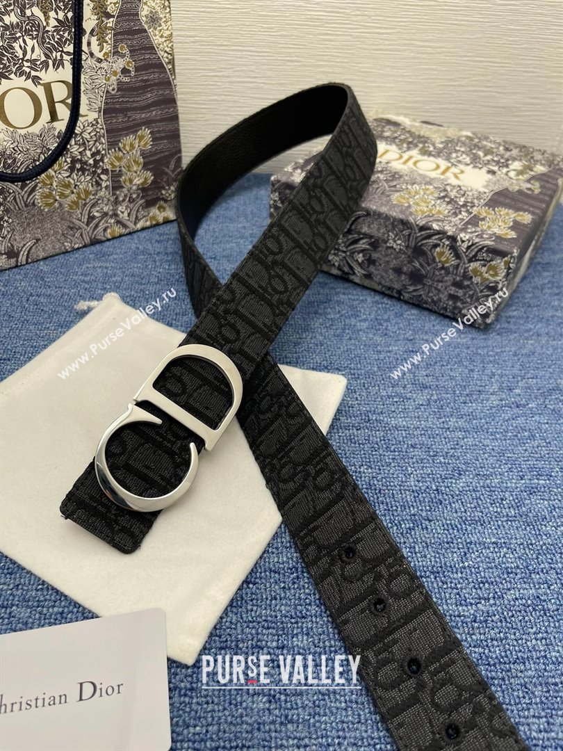 Dior CD Belt in Dior Oblique Jacquard and Grained Calfskin Black/Silver 2024 (YANG-24070425)