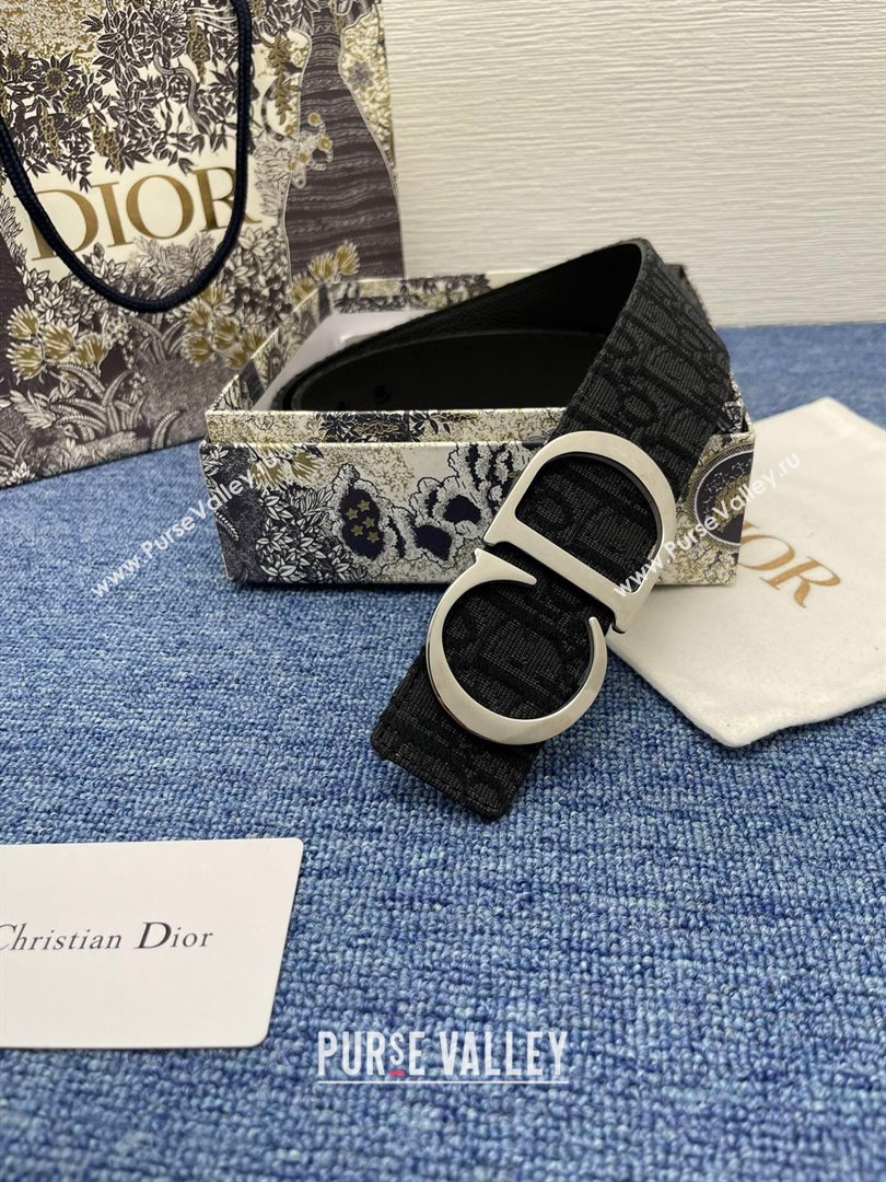 Dior CD Belt in Dior Oblique Jacquard and Grained Calfskin Black/Silver 2024 (YANG-24070425)