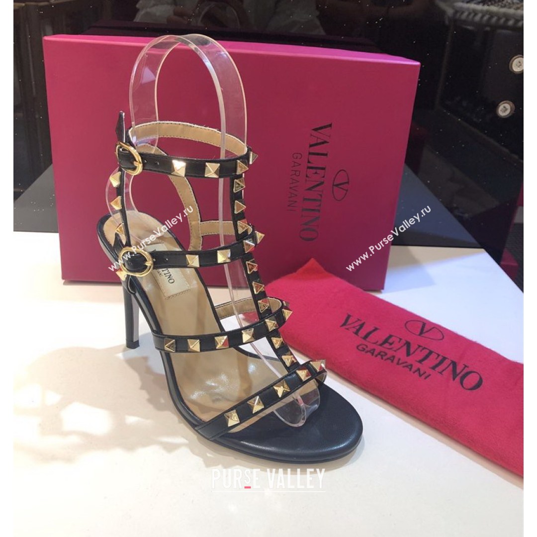 Valentino Rockstud Calfskin Ankle Strap Sandals 9.5cm Black 2021 17 (XL-21082066)