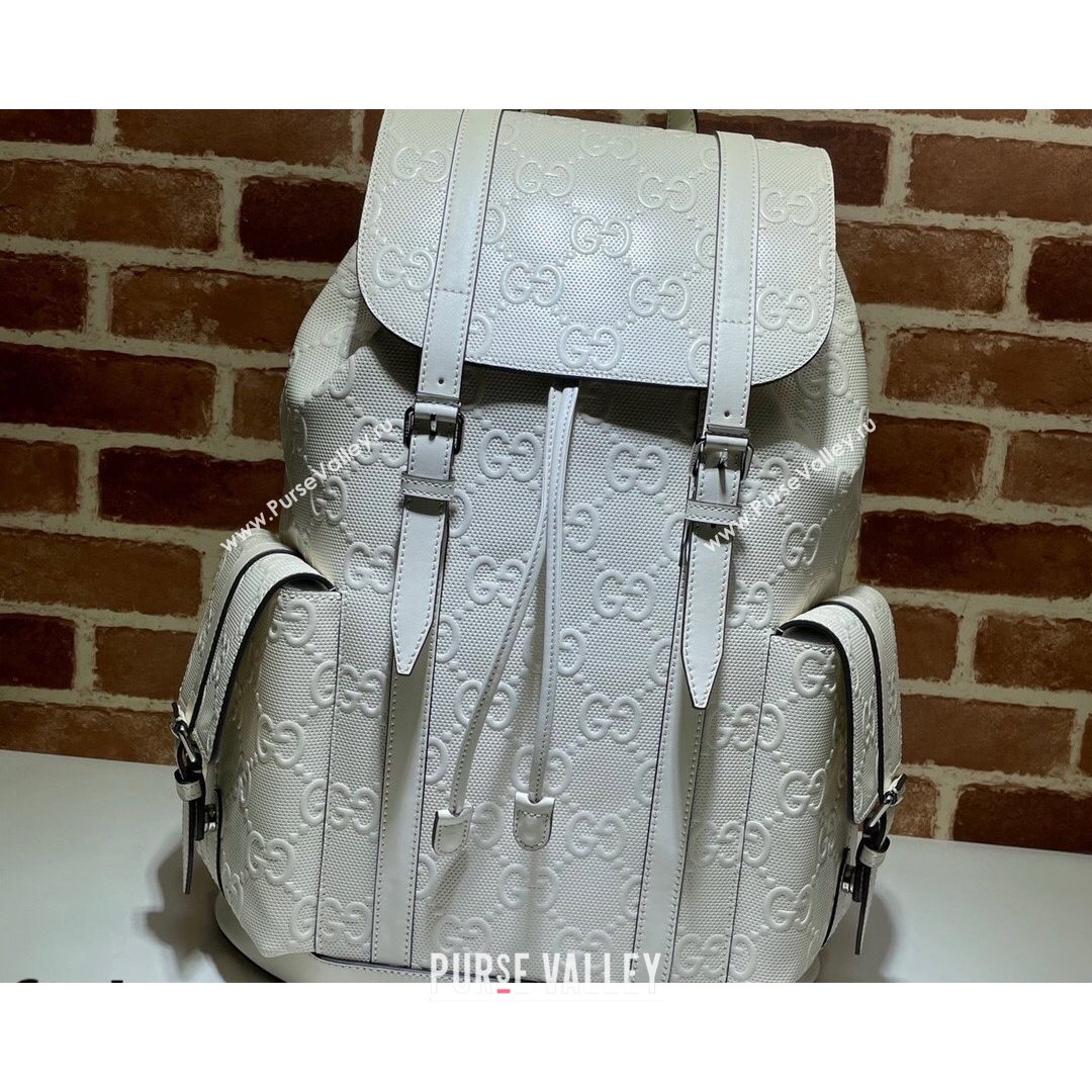 Gucci Perforated Leather GG Embossed Backpack 625770 White 2021 (DLH-21072636)