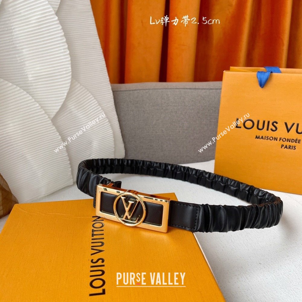 Louis Vuitton Elastic Calfskin Belt Width 2.5cm Black 2024 (YANG-24070426)