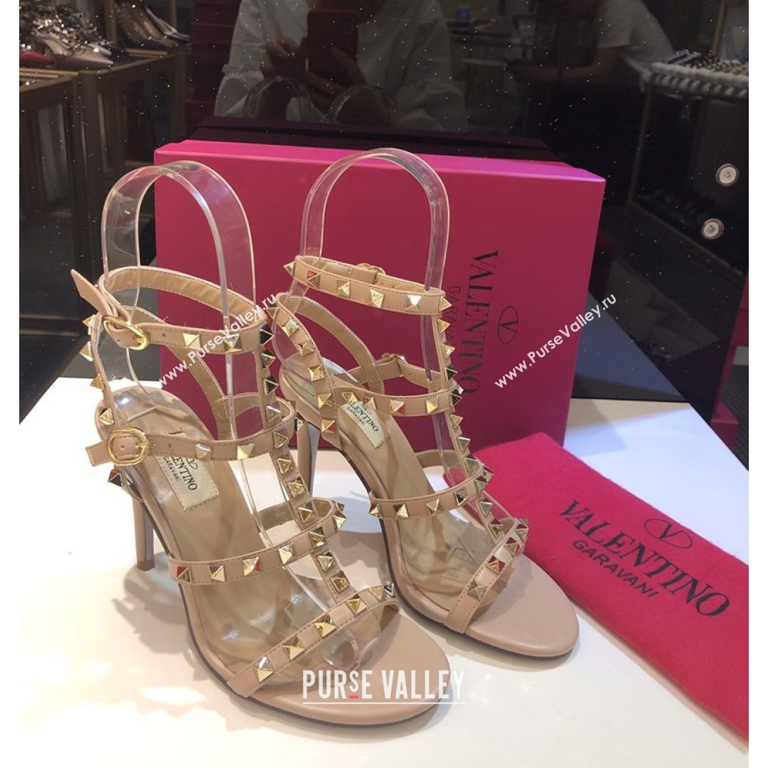 Valentino Rockstud Calfskin Ankle Strap Sandals 9.5cm Nude 2021 18 (XL-21082067)