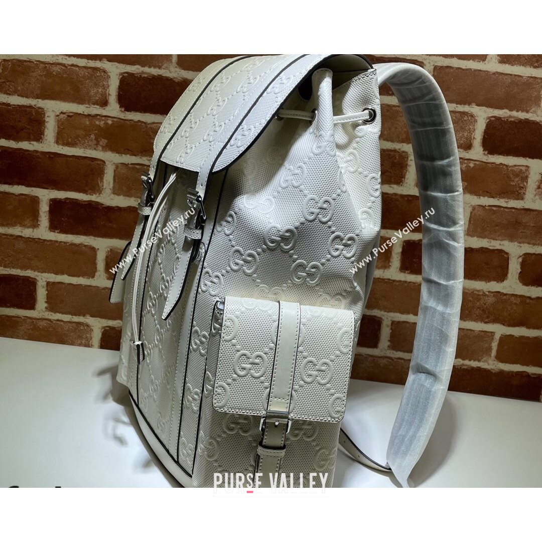 Gucci Perforated Leather GG Embossed Backpack 625770 White 2021 (DLH-21072636)