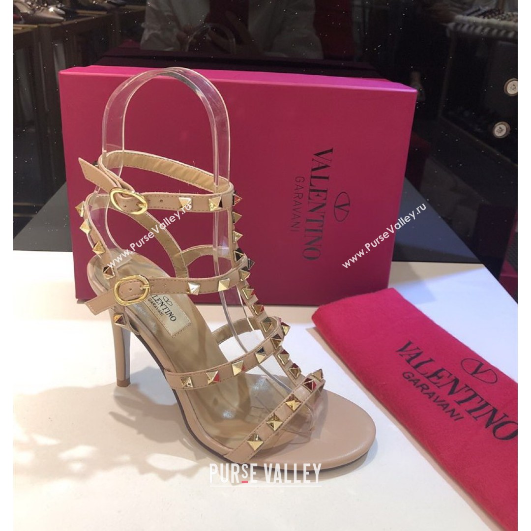 Valentino Rockstud Calfskin Ankle Strap Sandals 9.5cm Nude 2021 18 (XL-21082067)