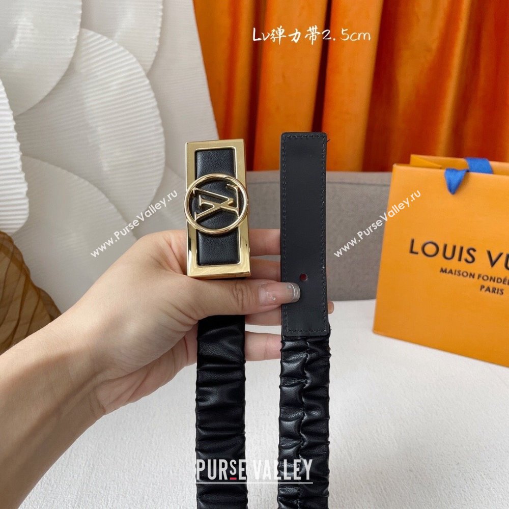 Louis Vuitton Elastic Calfskin Belt Width 2.5cm Black 2024 (YANG-24070426)