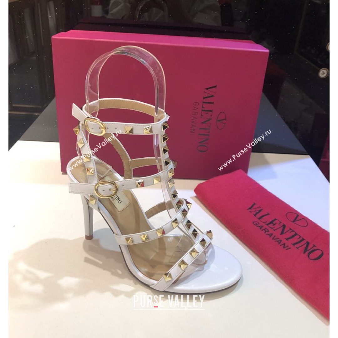 Valentino Rockstud Calfskin Ankle Strap Sandals 9.5cm White 2021 19 (XL-21082068)