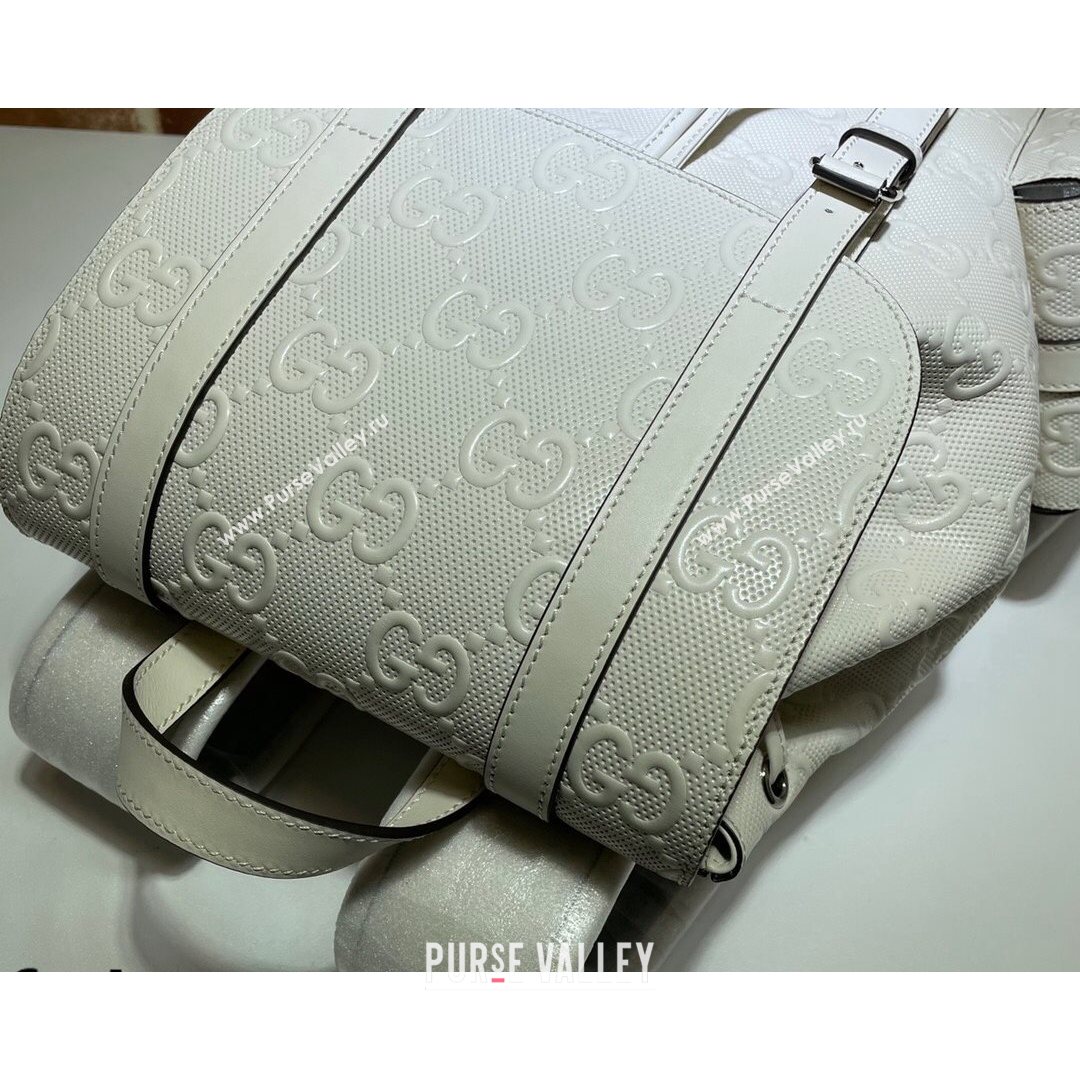 Gucci Perforated Leather GG Embossed Backpack 625770 White 2021 (DLH-21072636)