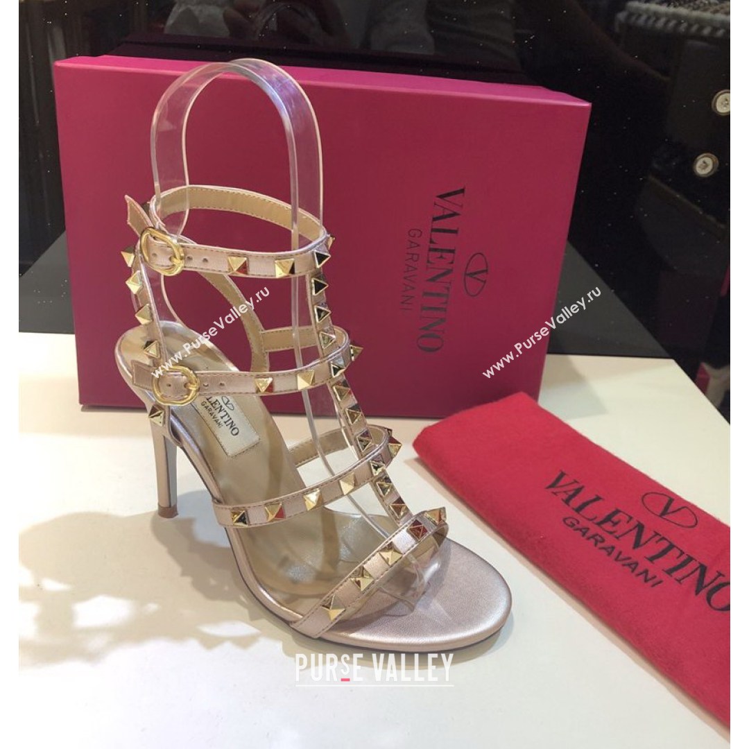 Valentino Rockstud Calfskin Ankle Strap Sandals 9.5cm Gold 2021 20 (XL-21082069)