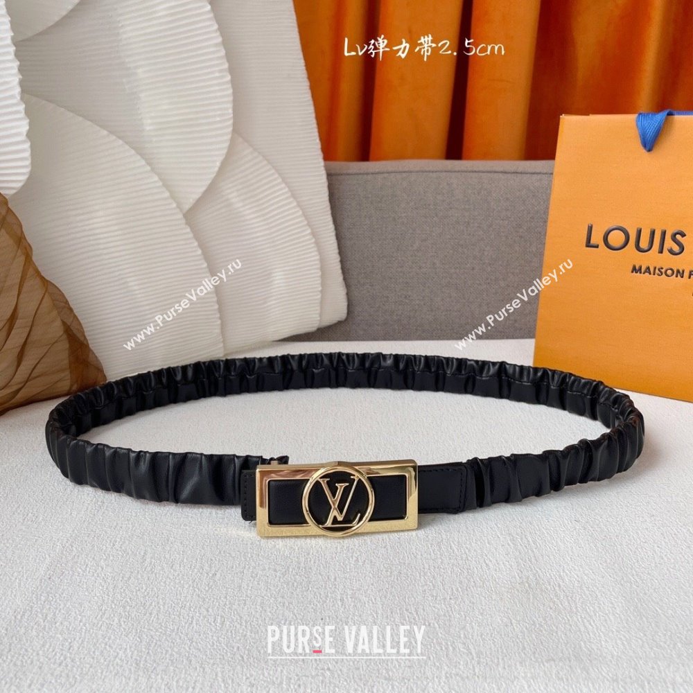 Louis Vuitton Elastic Calfskin Belt Width 2.5cm Black 2024 (YANG-24070426)