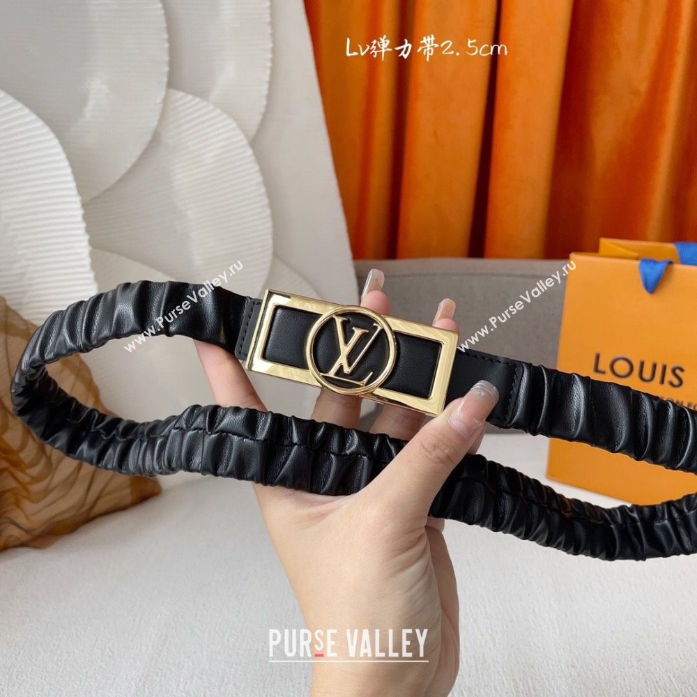 Louis Vuitton Elastic Calfskin Belt Width 2.5cm Black 2024 (YANG-24070426)