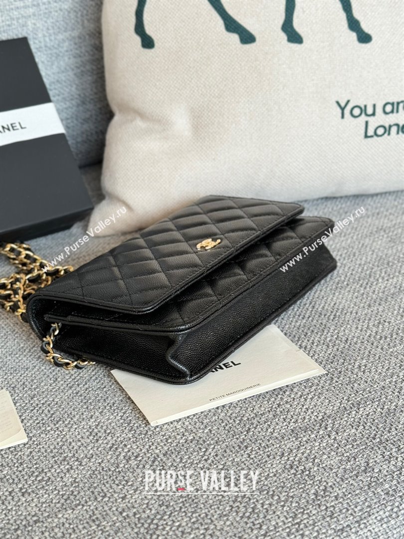 Chanel Grained Calfskin Classic Wallet on Chain WOC Gold/Black 2024 (MHUI-241526)