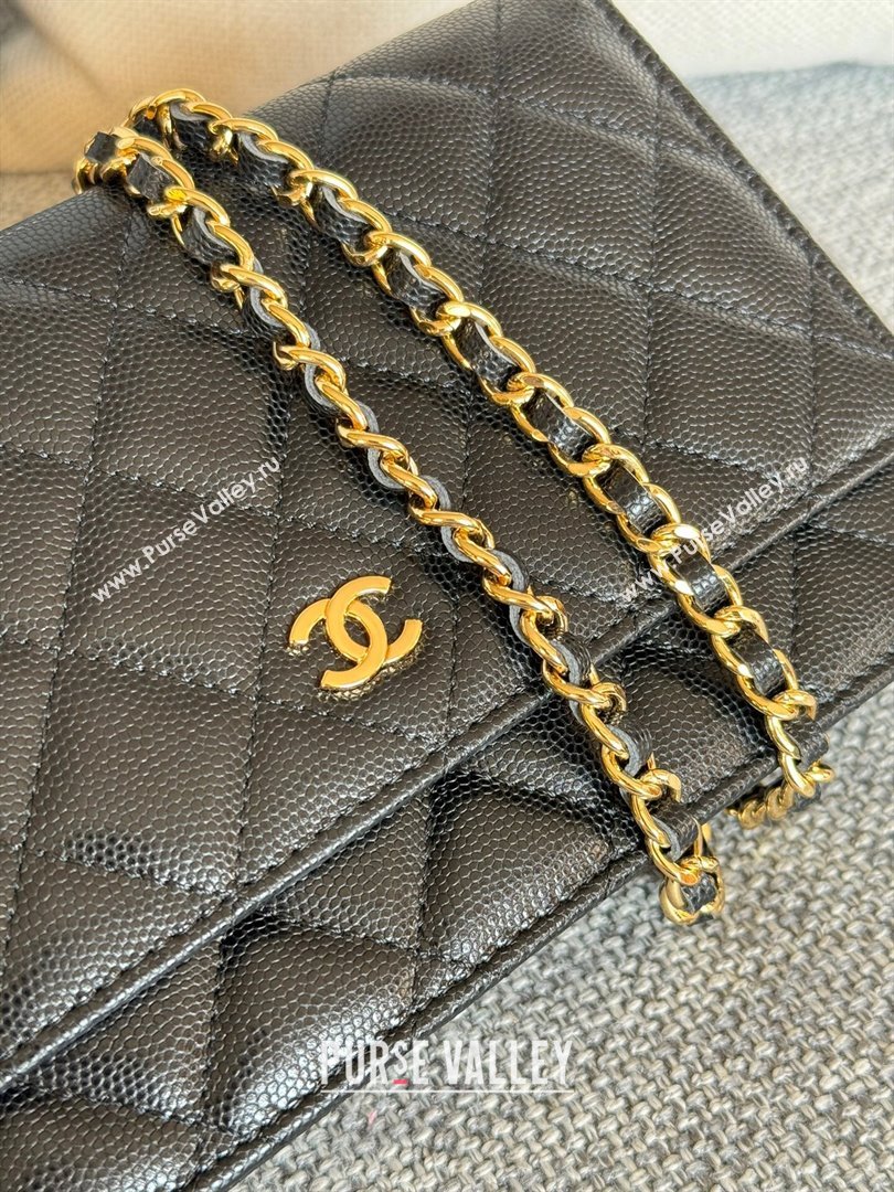 Chanel Grained Calfskin Classic Wallet on Chain WOC Gold/Black 2024 (MHUI-241526)