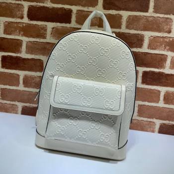 Gucci GG Embossed Perforated Leather Backpack 658579 White 2021 (DLH-21072640)