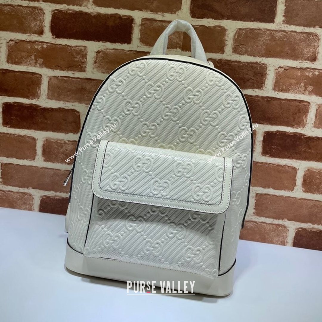 Gucci GG Embossed Perforated Leather Backpack 658579 White 2021 (DLH-21072640)