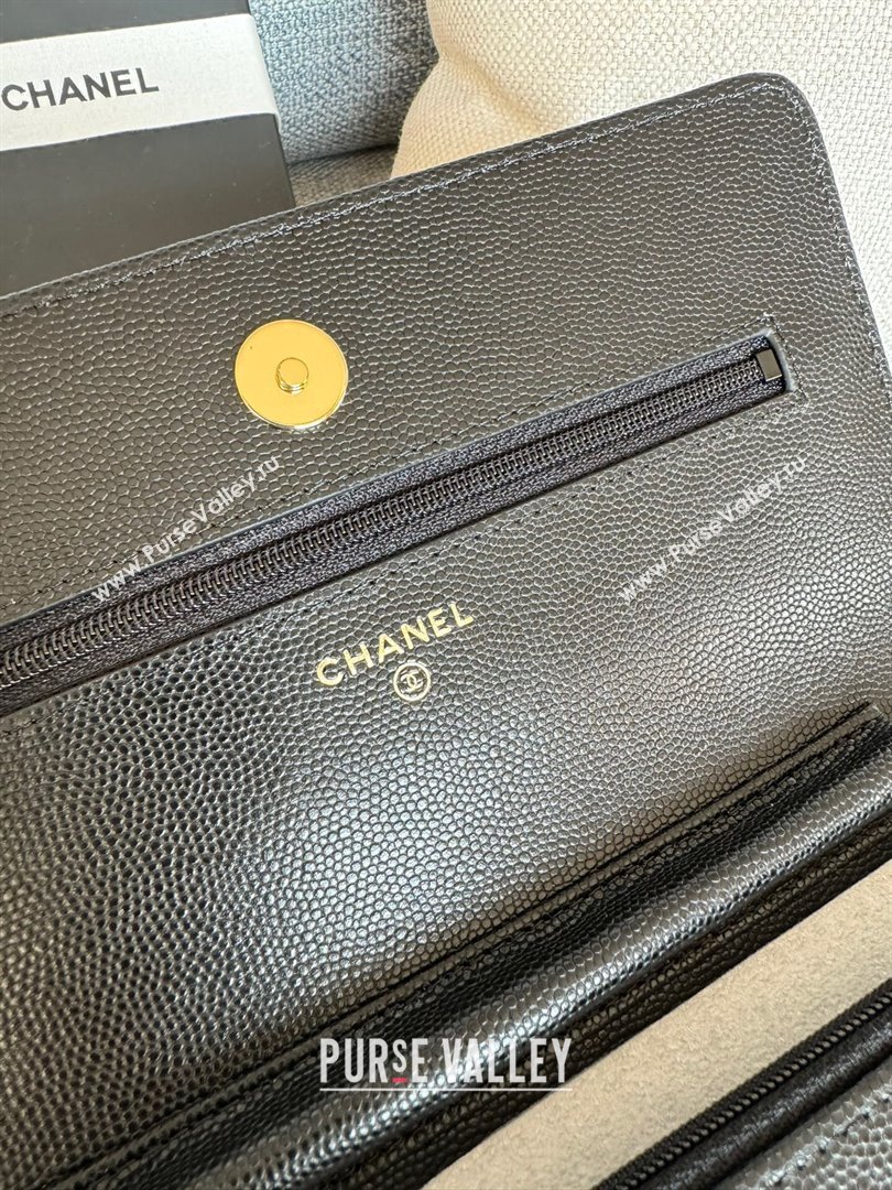 Chanel Grained Calfskin Classic Wallet on Chain WOC Gold/Black 2024 (MHUI-241526)