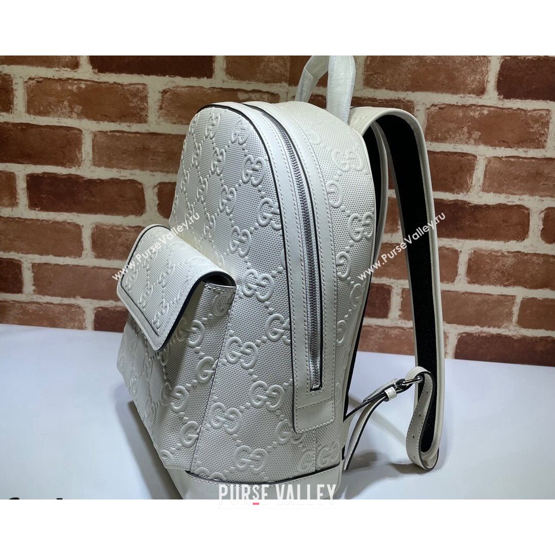 Gucci GG Embossed Perforated Leather Backpack 658579 White 2021 (DLH-21072640)