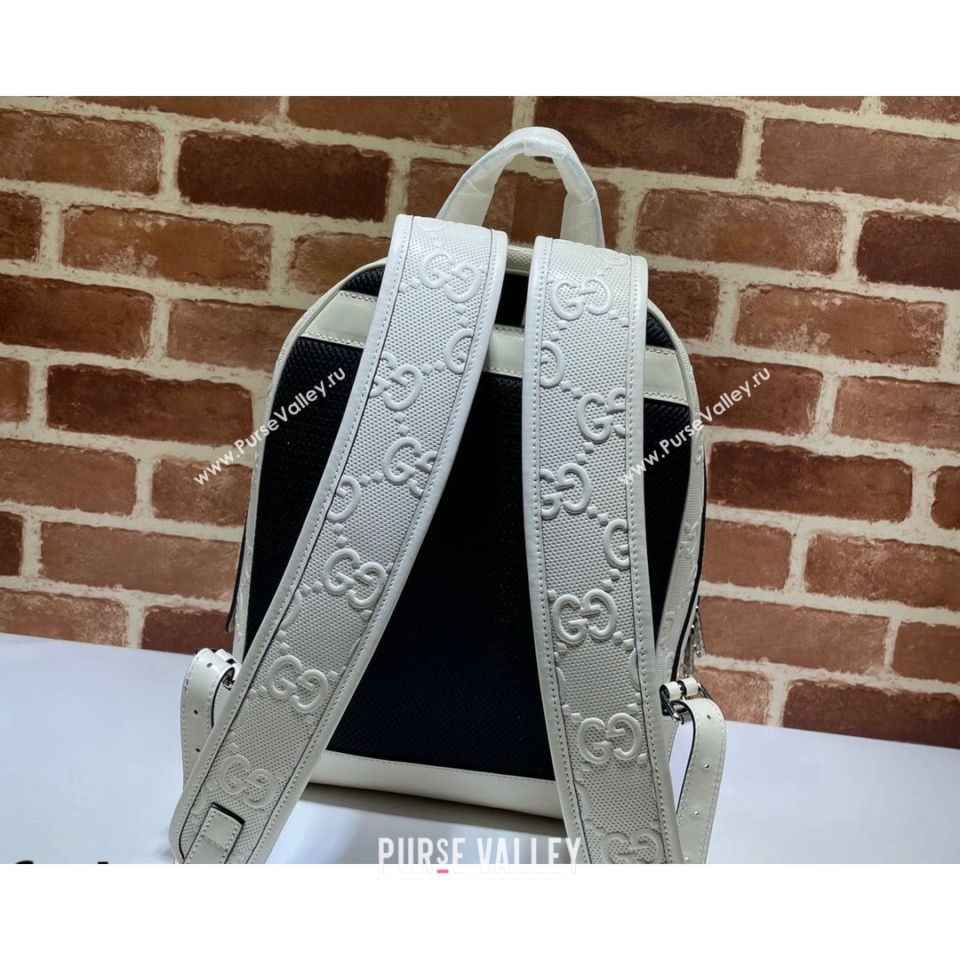 Gucci GG Embossed Perforated Leather Backpack 658579 White 2021 (DLH-21072640)