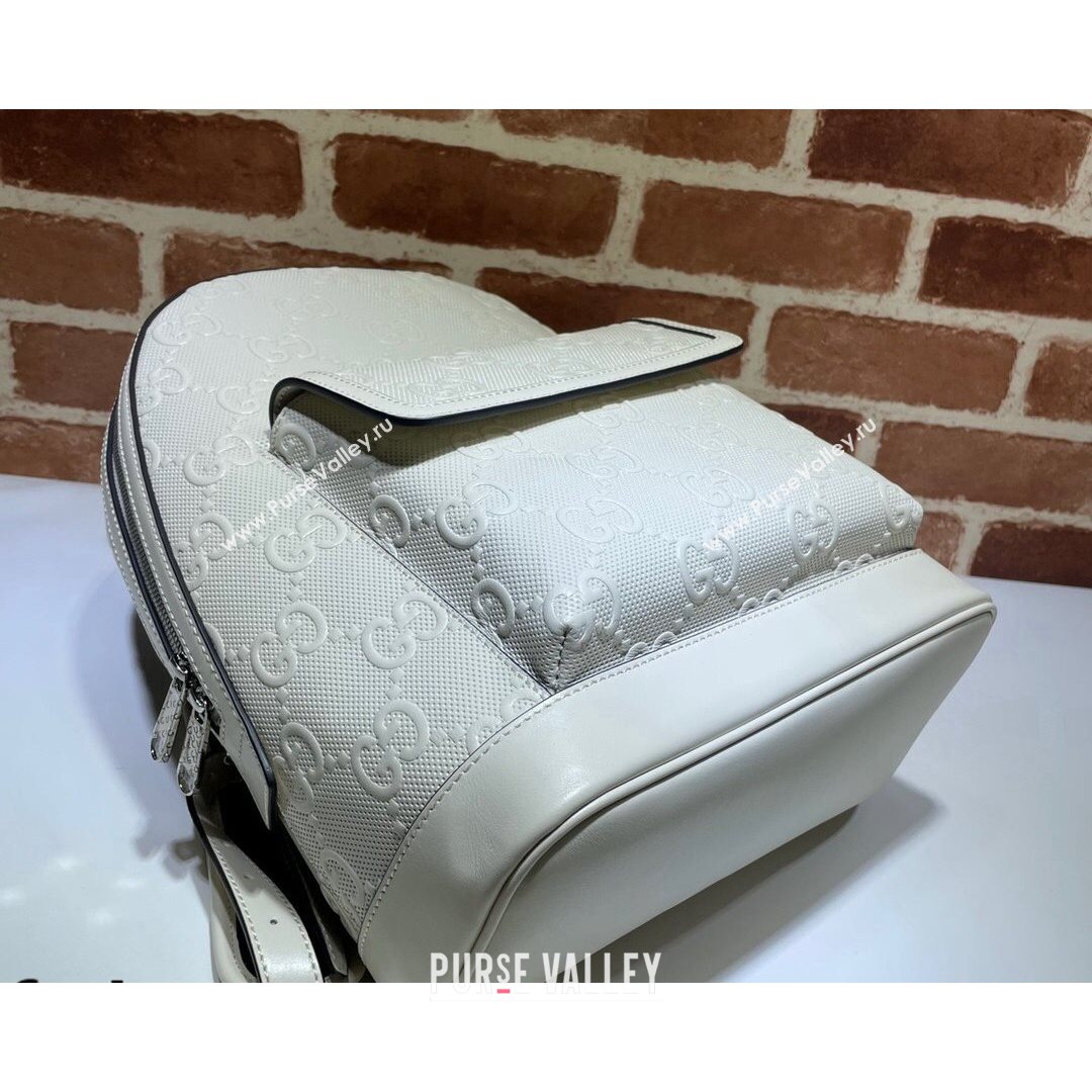 Gucci GG Embossed Perforated Leather Backpack 658579 White 2021 (DLH-21072640)