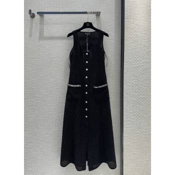 Chanel Tweed Long Dress CH042707 Black 2024 (Q-24042707)