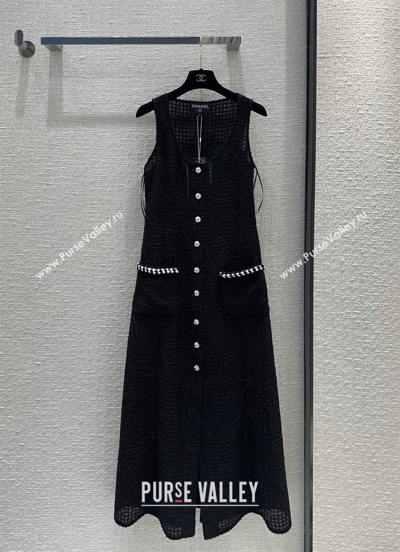 Chanel Tweed Long Dress CH042707 Black 2024 (Q-24042707)