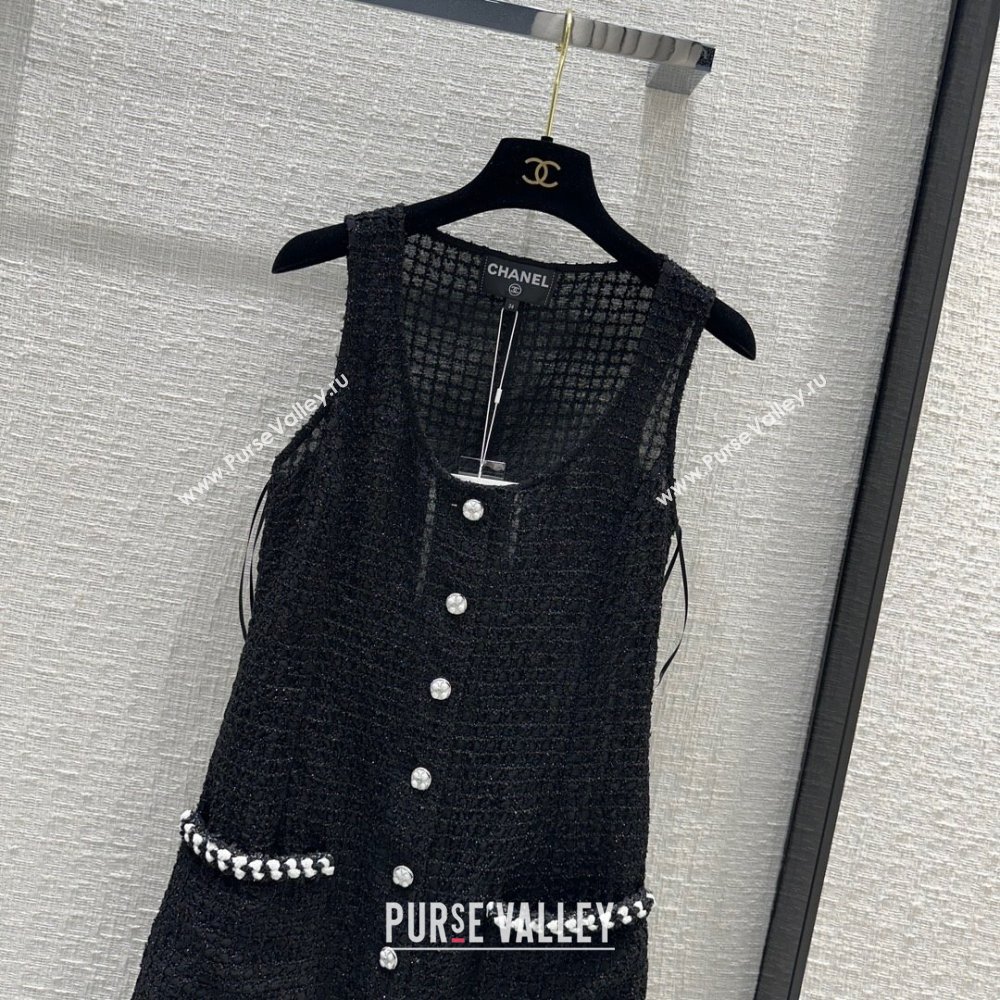 Chanel Tweed Long Dress CH042707 Black 2024 (Q-24042707)