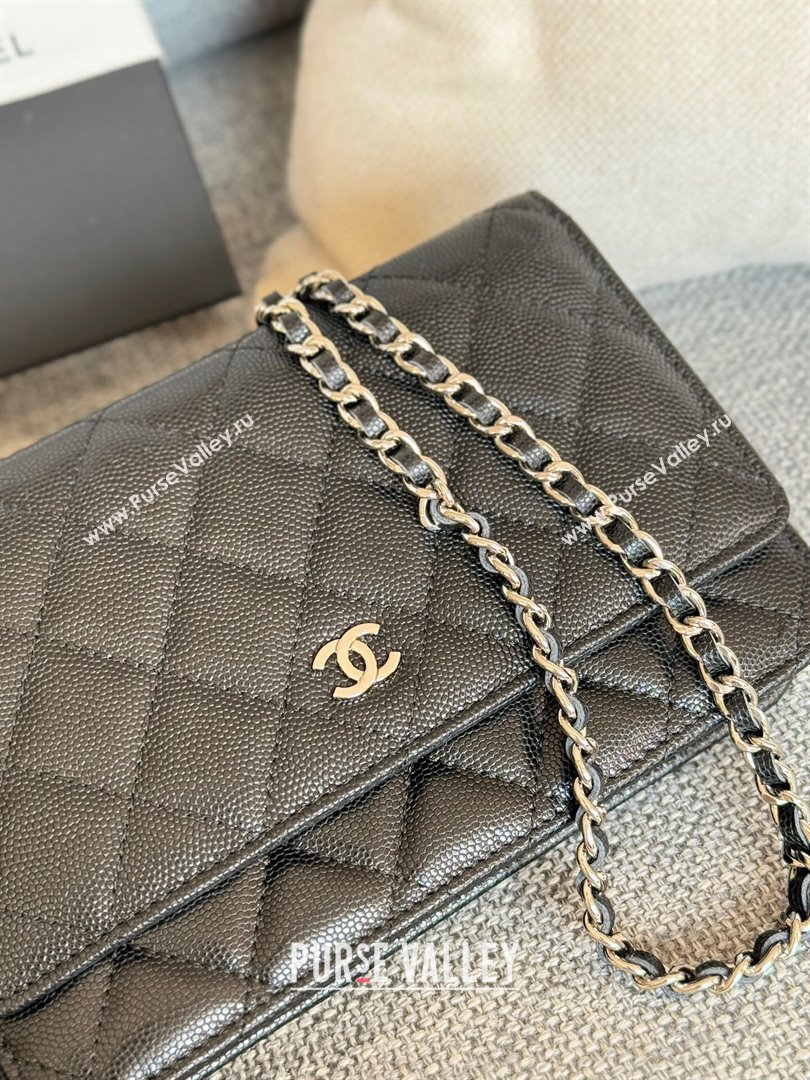 Chanel Grained Calfskin Classic Wallet on Chain WOC Silver/Black 2024 (MHUI-241527)