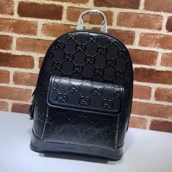 Gucci GG Embossed Perforated Leather Backpack 658579 Black 2021 (DLH-21072639)