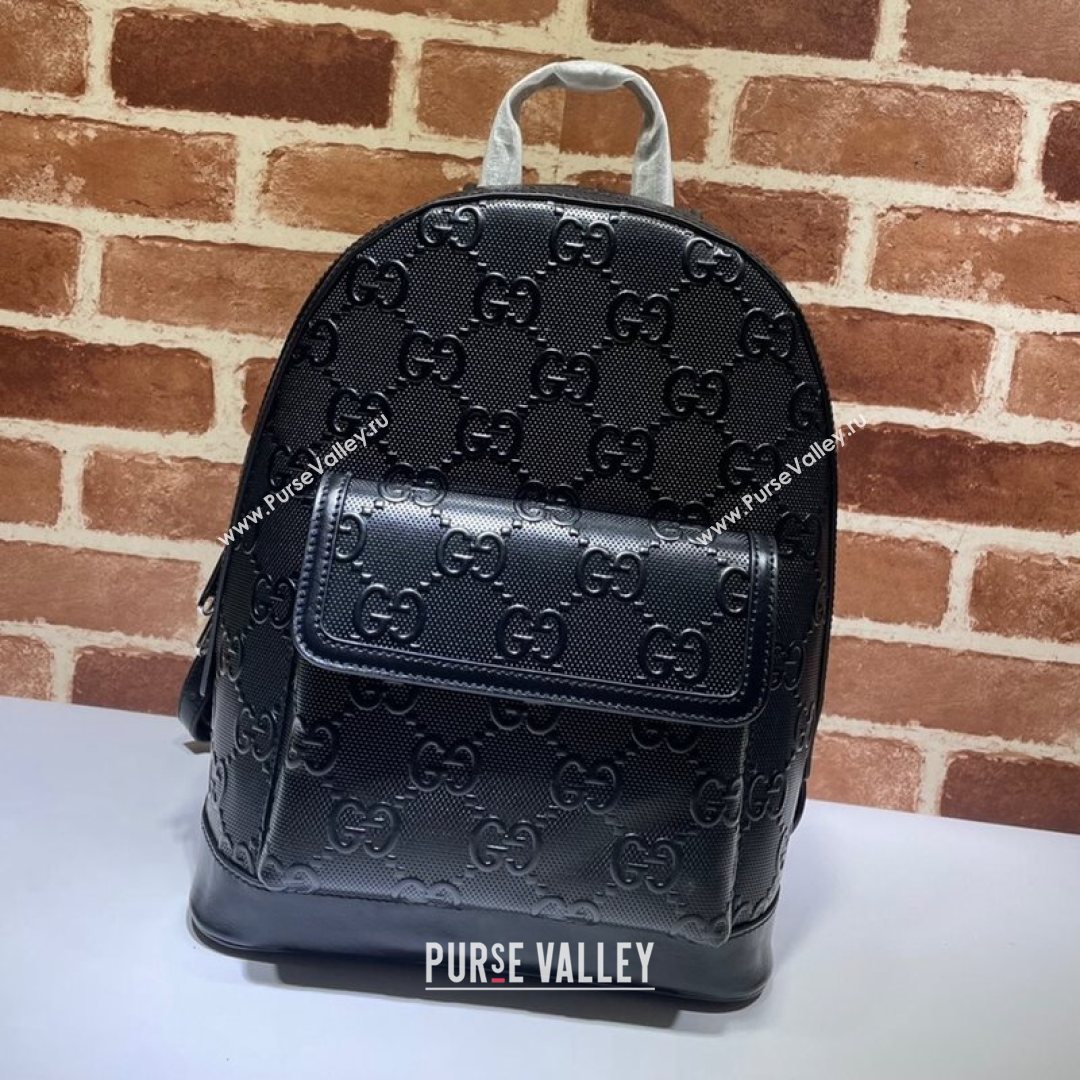 Gucci GG Embossed Perforated Leather Backpack 658579 Black 2021 (DLH-21072639)