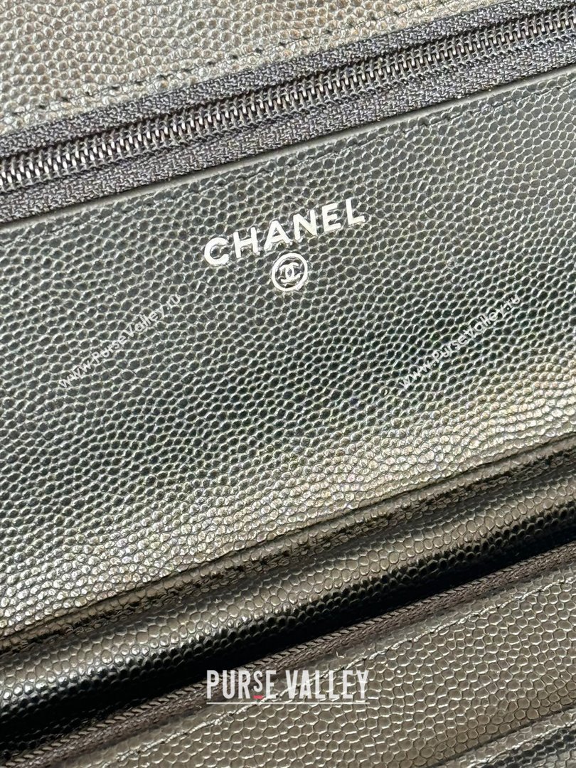 Chanel Grained Calfskin Classic Wallet on Chain WOC Silver/Black 2024 (MHUI-241527)