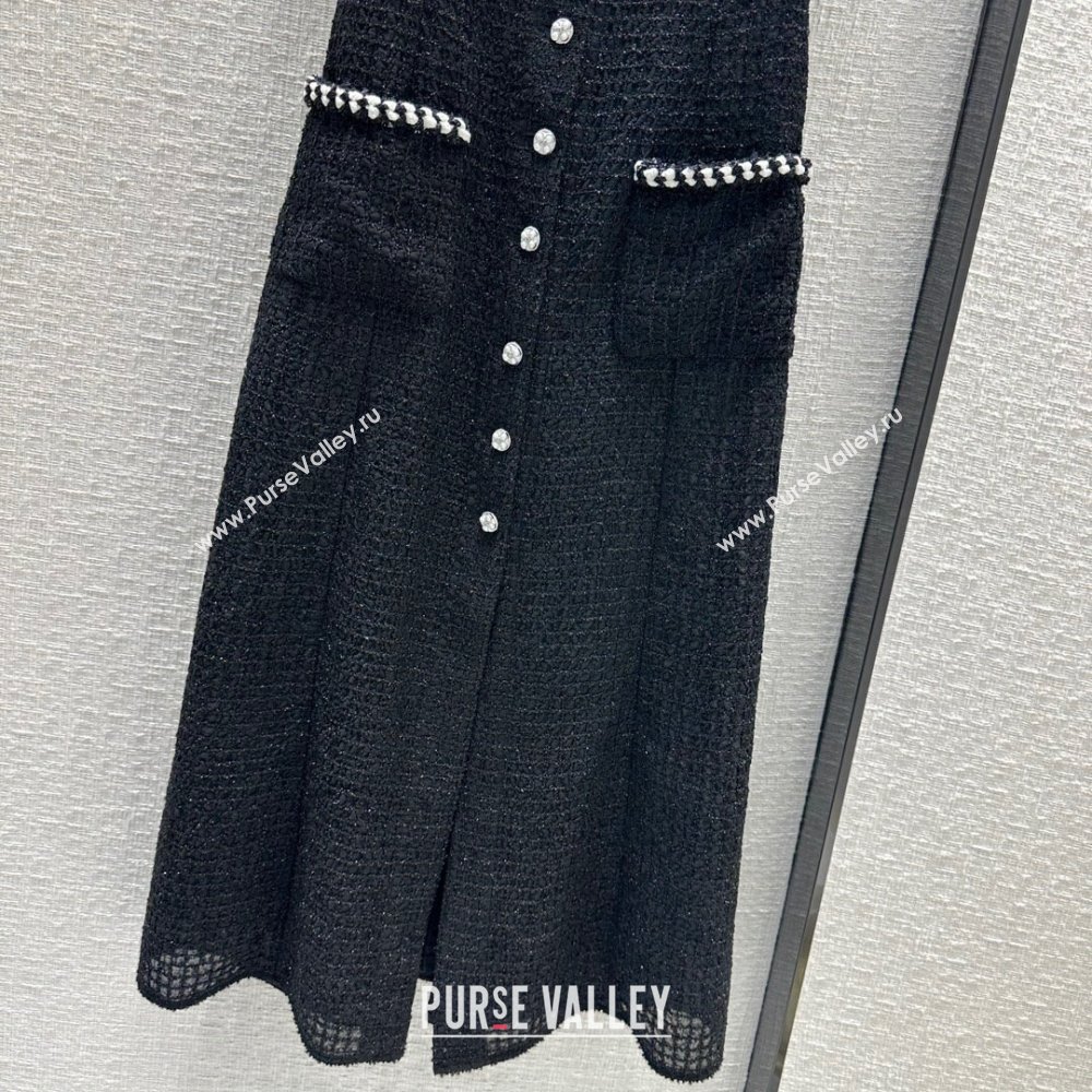 Chanel Tweed Long Dress CH042707 Black 2024 (Q-24042707)