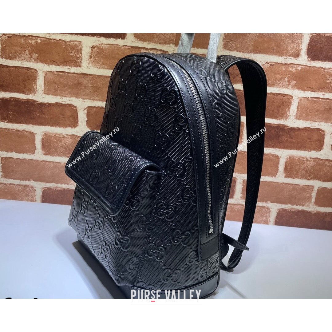 Gucci GG Embossed Perforated Leather Backpack 658579 Black 2021 (DLH-21072639)