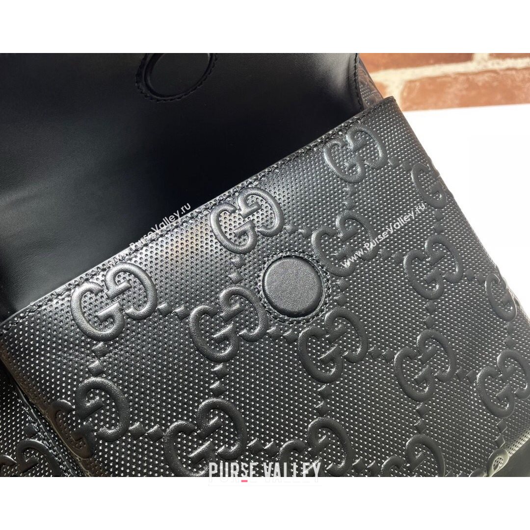 Gucci GG Embossed Perforated Leather Backpack 658579 Black 2021 (DLH-21072639)