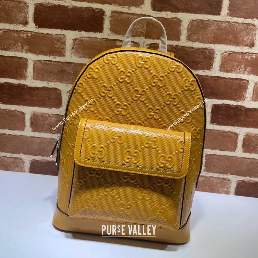 Gucci GG Embossed Perforated Leather Backpack 658579 Yellow 2021 (DLH-21072638)