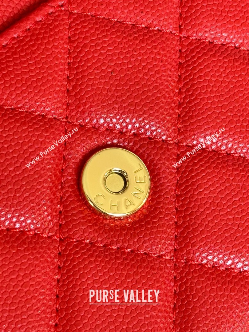 Chanel Grained Calfskin Classic Wallet on Chain WOC Gold/Red 2024 (MHUI-241529)