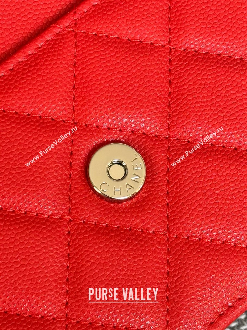 Chanel Grained Calfskin Classic Wallet on Chain WOC Silver/Red 2024 (MHUI-241528)