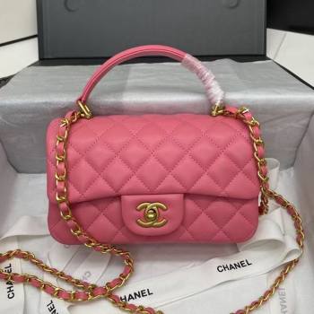 Chanel Quilted Lambskin Mini Flap Bag with Top Handle Pink 2020 (JY-20121066)