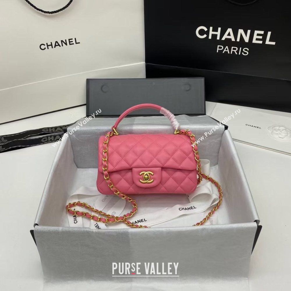 Chanel Quilted Lambskin Mini Flap Bag with Top Handle Pink 2020 (JY-20121066)