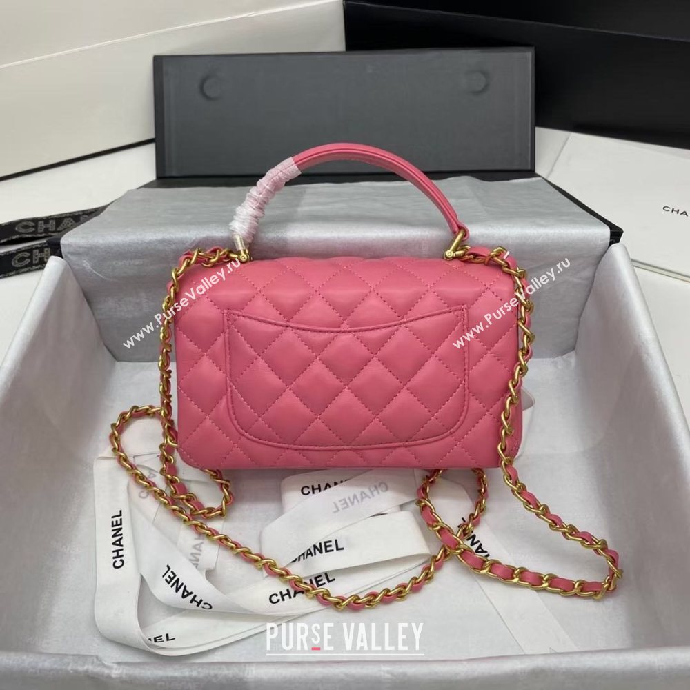Chanel Quilted Lambskin Mini Flap Bag with Top Handle Pink 2020 (JY-20121066)