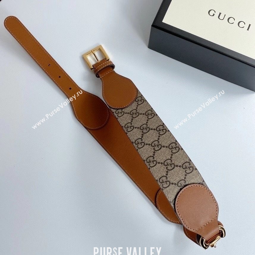 Gucci GG Canvas and Leather Belt 40mm with Chain Brown 2020 (99-20111834)