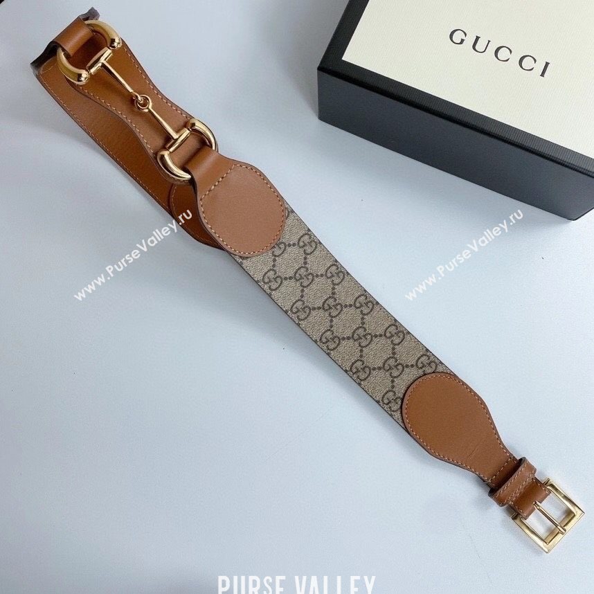 Gucci GG Canvas and Leather Belt 40mm with Chain Brown 2020 (99-20111834)