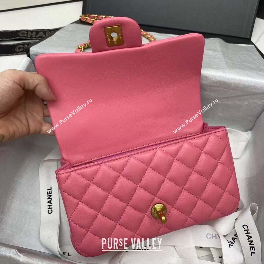 Chanel Quilted Lambskin Mini Flap Bag with Top Handle Pink 2020 (JY-20121066)