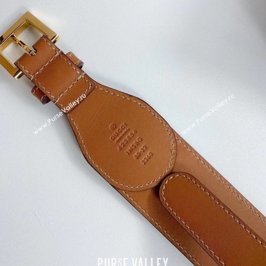 Gucci GG Canvas and Leather Belt 40mm with Chain Brown 2020 (99-20111834)