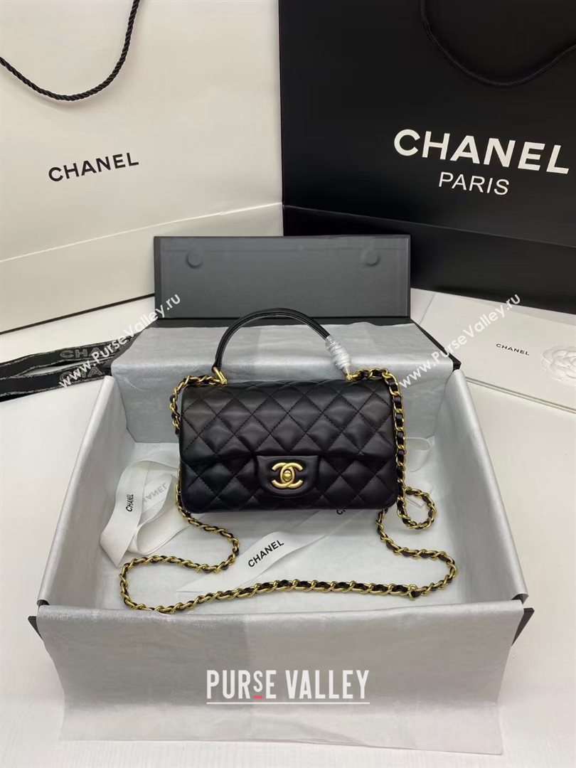 Chanel Quilted Lambskin Mini Flap Bag with Top Handle Black 2020 (JY-20121067)