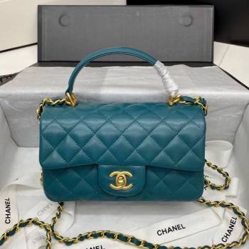 Chanel Quilted Lambskin Mini Flap Bag with Top Handle Peacock Green 2020 (JY-20121068)