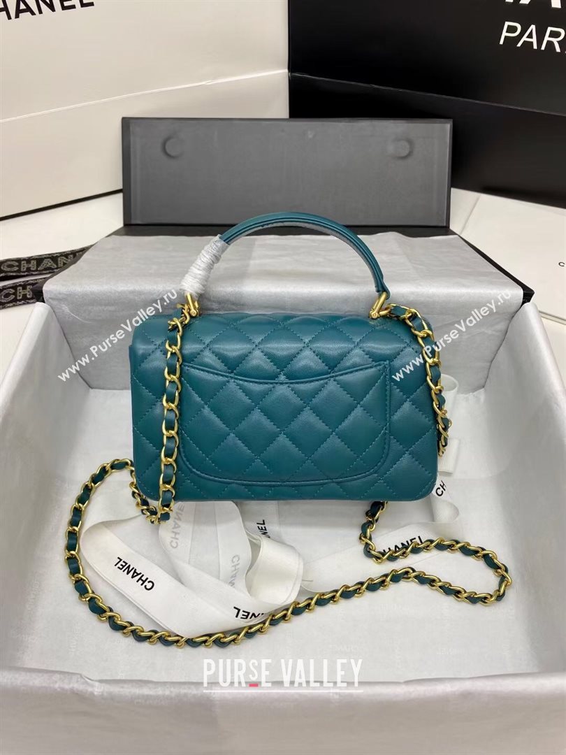 Chanel Quilted Lambskin Mini Flap Bag with Top Handle Peacock Green 2020 (JY-20121068)