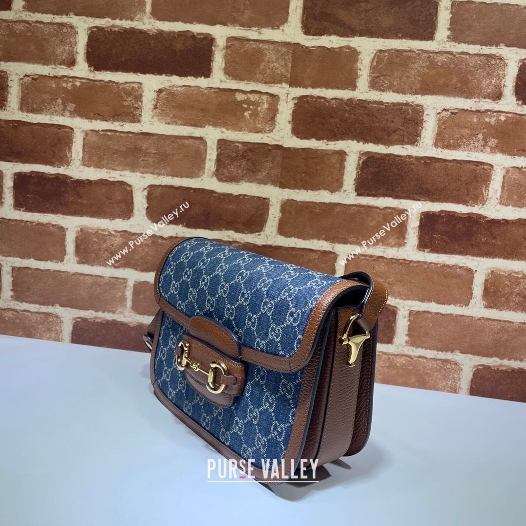 Gucci Horsebit 1955 GG Denim Shoulder Bag 602204 Dark Blue 2021 (DLH-21072607)