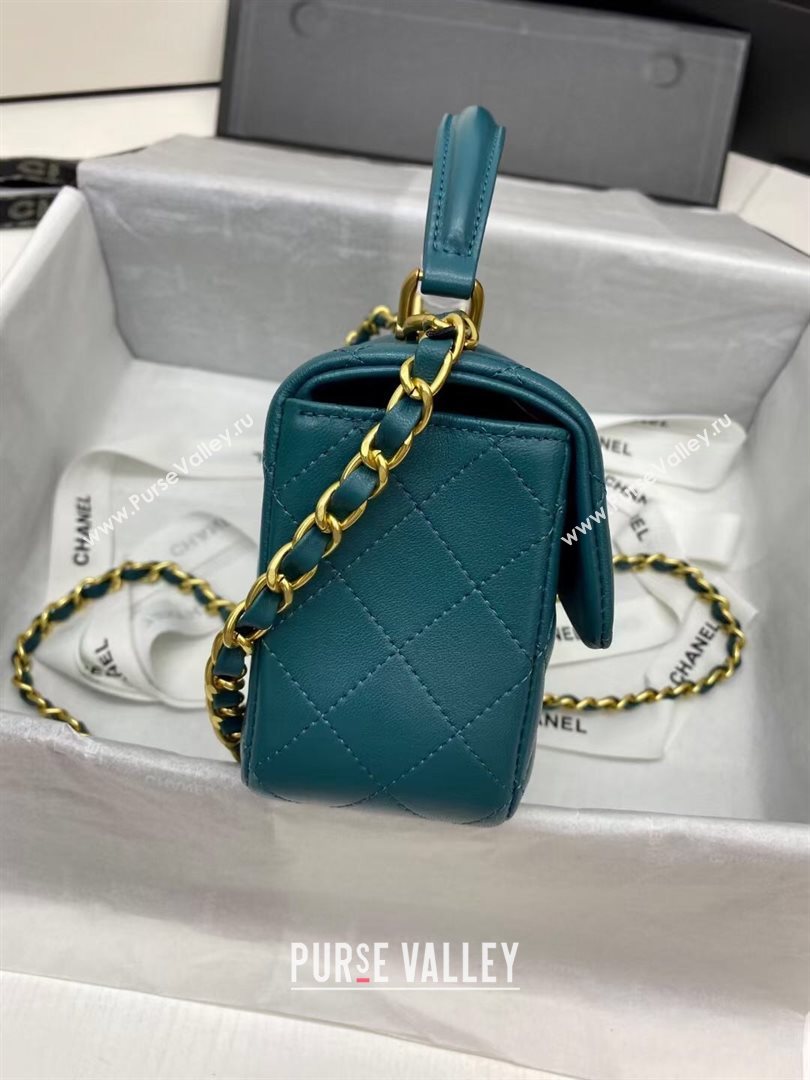 Chanel Quilted Lambskin Mini Flap Bag with Top Handle Peacock Green 2020 (JY-20121068)