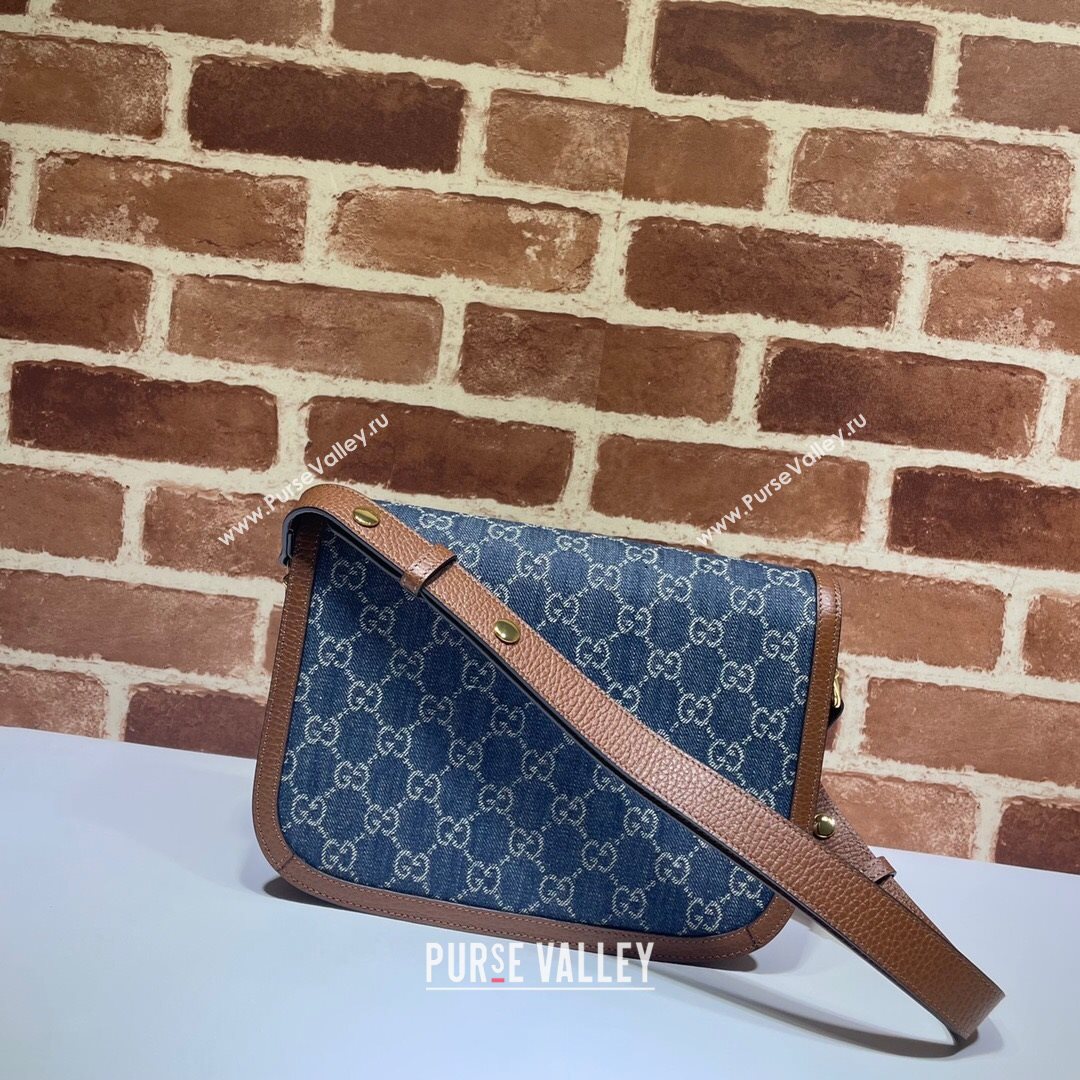 Gucci Horsebit 1955 GG Denim Shoulder Bag 602204 Dark Blue 2021 (DLH-21072607)