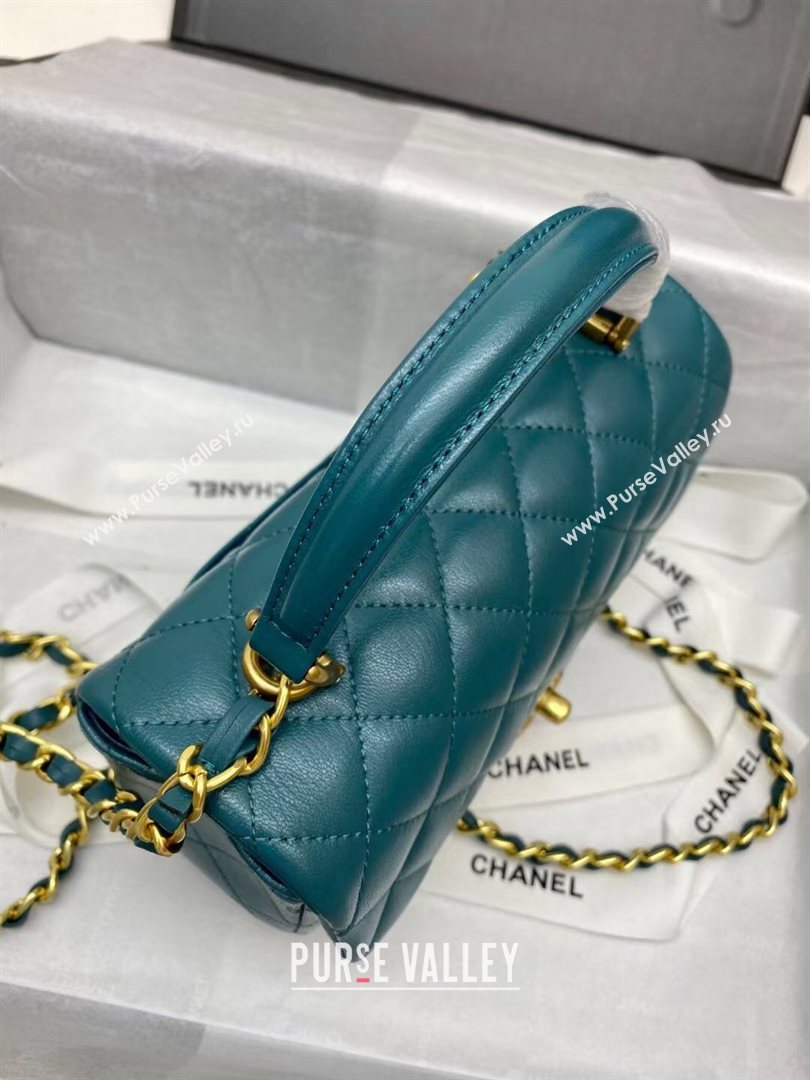 Chanel Quilted Lambskin Mini Flap Bag with Top Handle Peacock Green 2020 (JY-20121068)